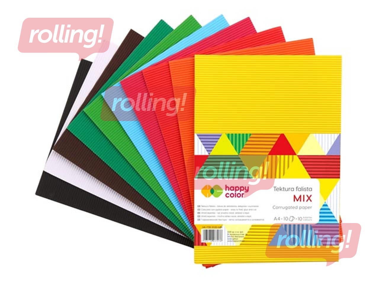 Гофрокартон двусторонняя Happy Color MIX, A4, 10 цветов, 10 листов