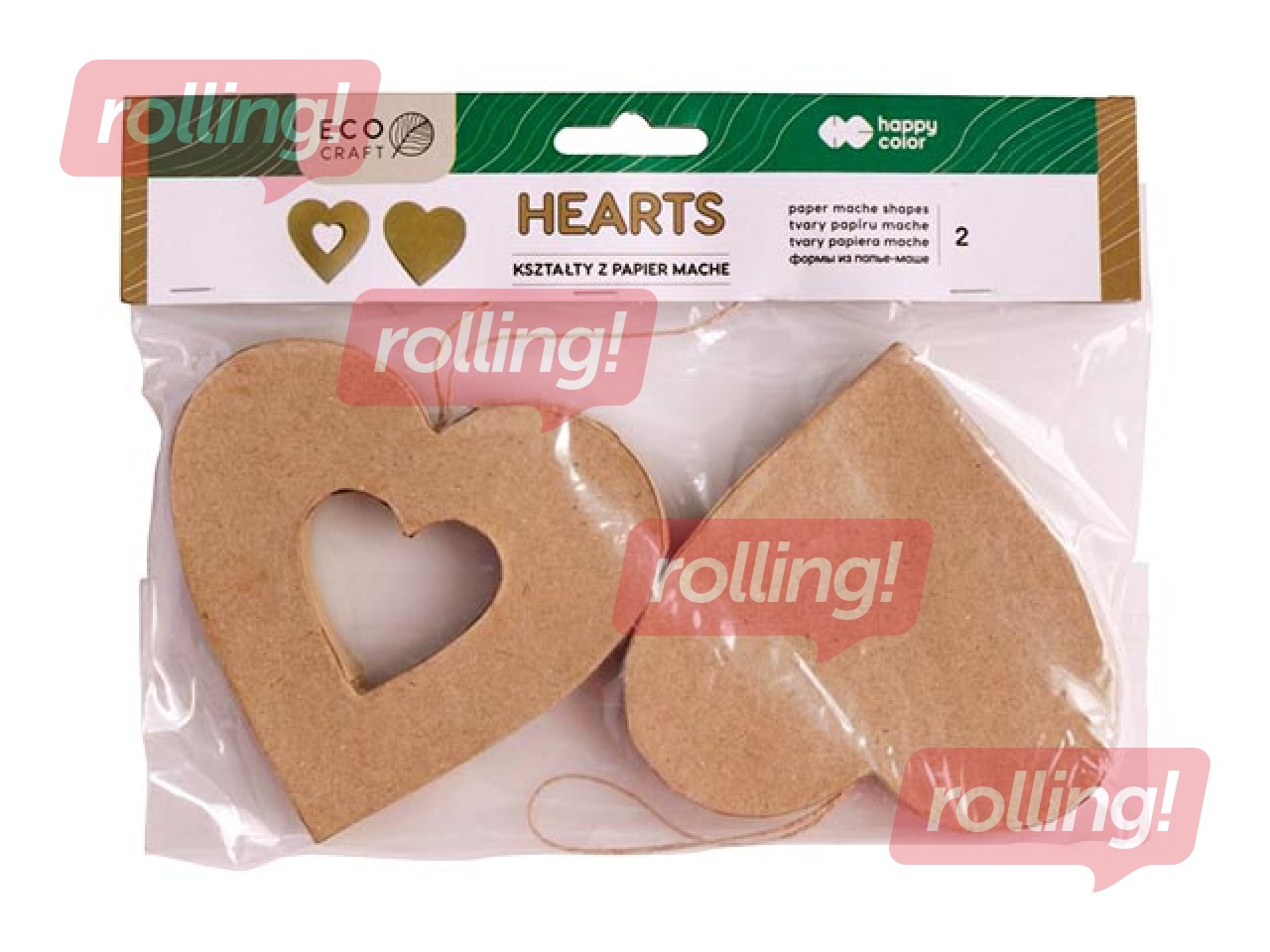 PROMO Cardboard decoration Happy Color, Hearts, 10x10x2.5cm, 2 pcs.