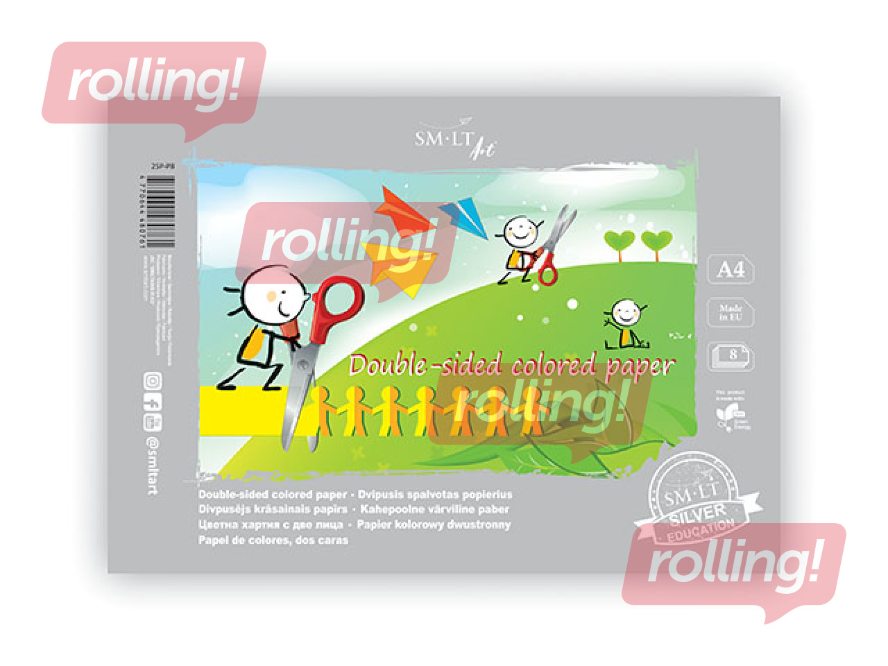 Aplikāciju papīrs SM·LT, A4, divpusīgs, dažādās krāsās, 8 lapas
