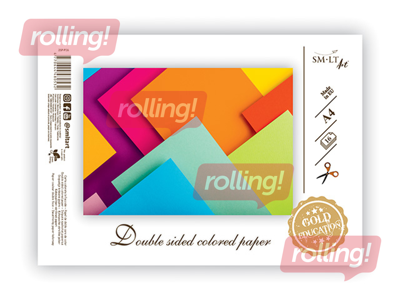 Paper, double-sided coloured, A4, in a plastic bag, 16 sheets