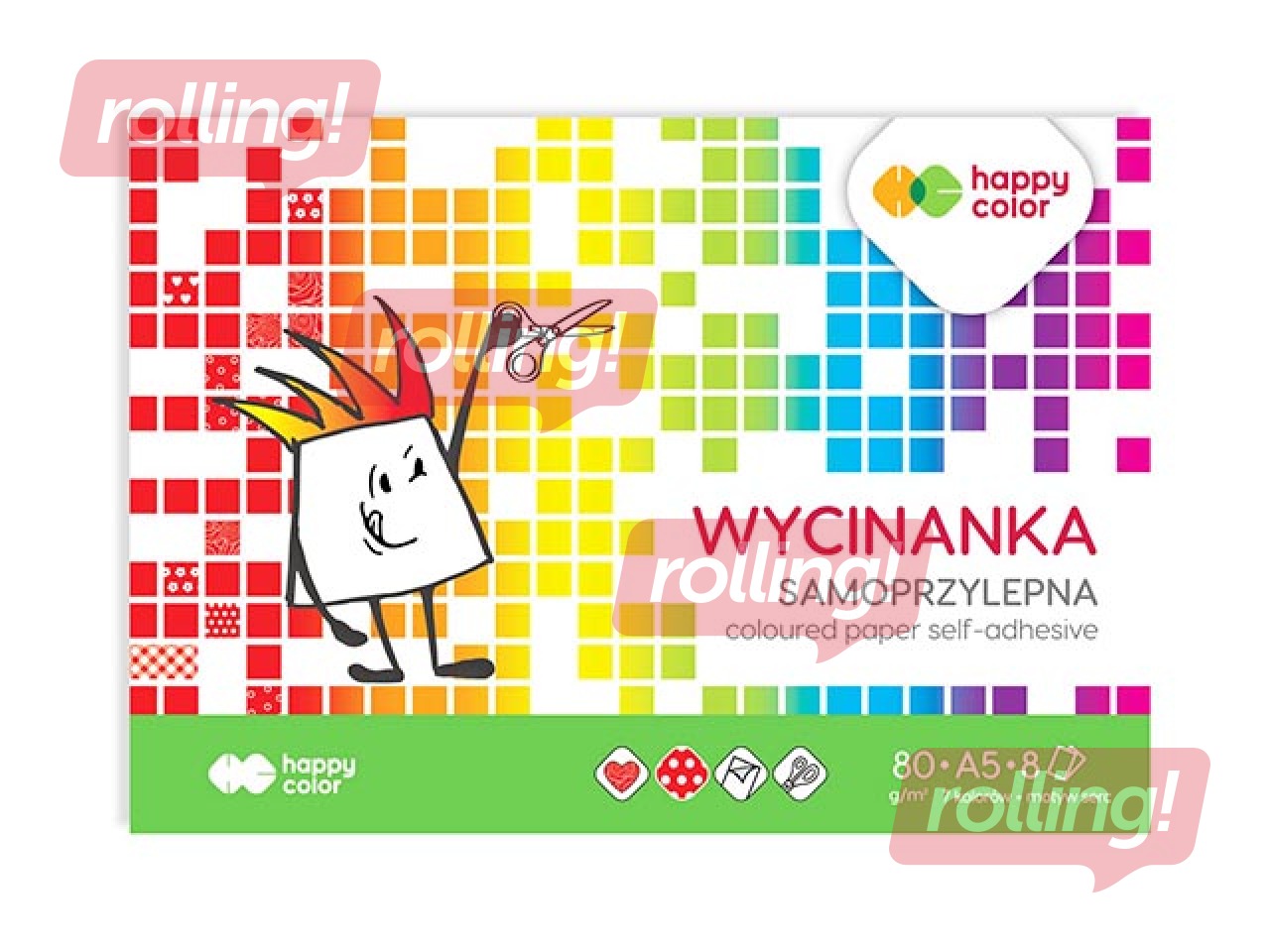 Aplikāciju papīrs glancēts Happy Color, A5, vienpusīgs, dažādas krāsas, 8 lapas