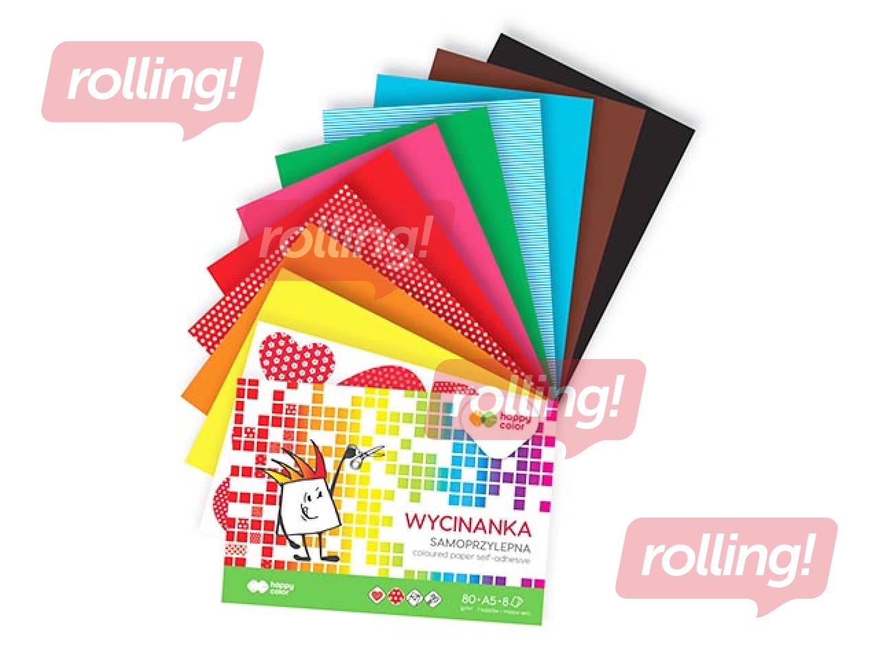 Aplikāciju papīrs glancēts Happy Color, A5, vienpusīgs, dažādas krāsas, 8 lapas