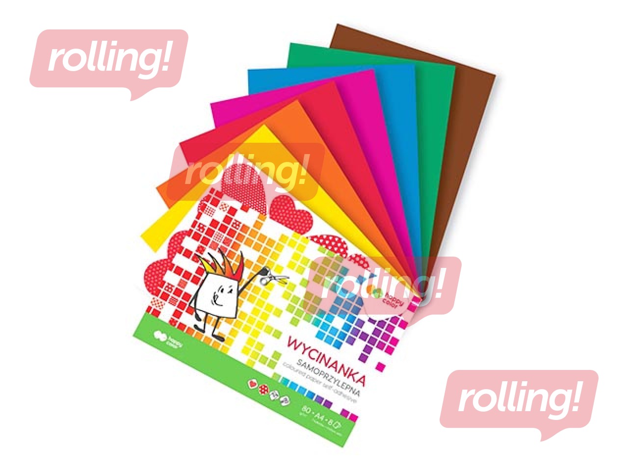 Aplikāciju papīrs glancēts Happy Color, A4, pašlīmējošs, dažādas krāsas, 8 lapas