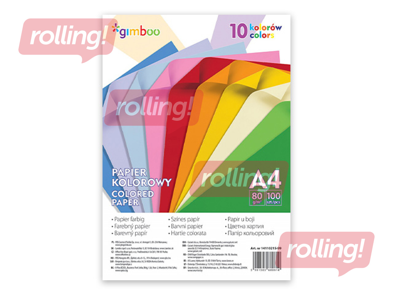 Цветная бумага Gimboo, A4, 80 г/м², 100 листов, 10 неоновых цветов