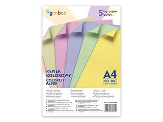 Цветная бумага Gimboo, A4, 80 г/м², 100 листов, 5 пастельных цветов