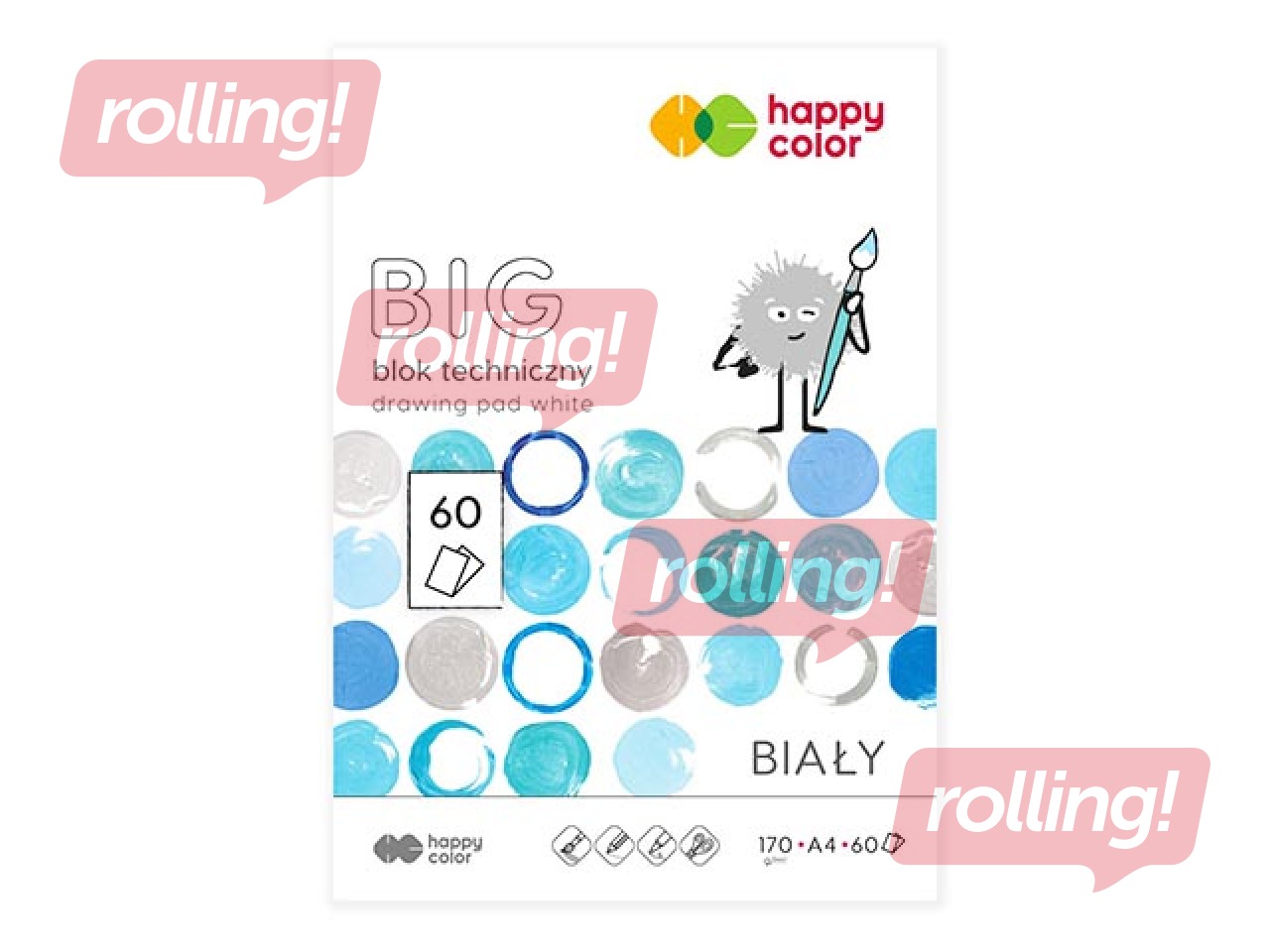 Zīmēšanas albums Happy Color, A4, 170g/m², 60 baltas loksnes
