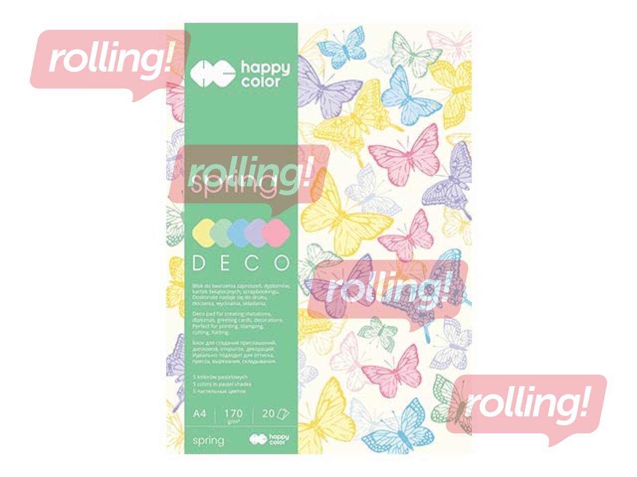 Dizaina papīrs Spring, A4, 170g/m², 20 loksnes, 5 krāsas