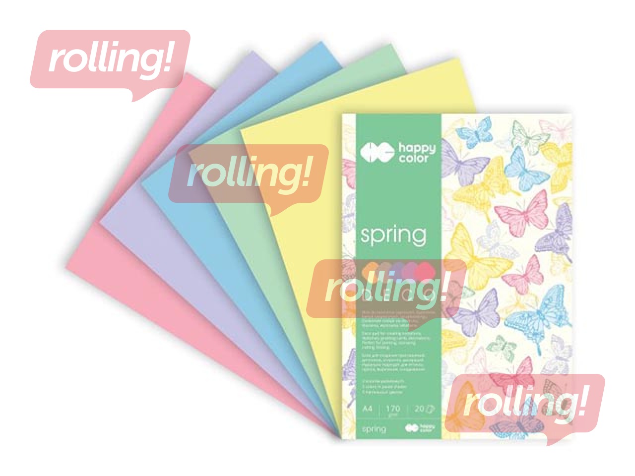 Дизайнерский бумажный блок Spring, A4, 170г/м², 20 листов, 5 тонов