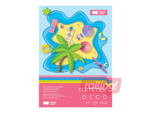 Дизайнерский бумажный блок Summer, A4, 170г/м², 5 тонов, 20 листов