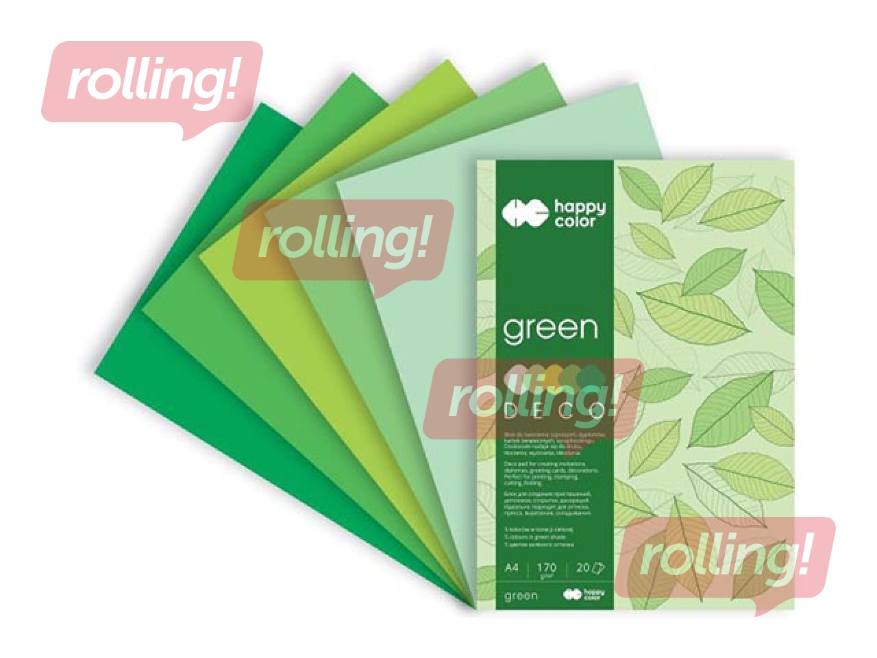 Deco drawing pad Green, A4, green scale, 170g/m², 20 sheets