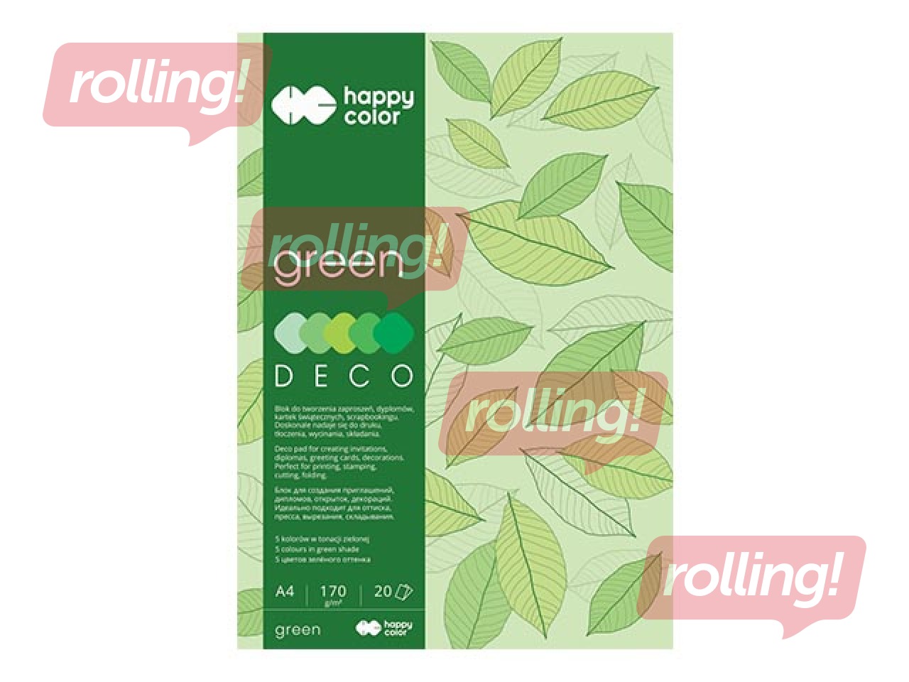Deco drawing pad Green, A4, green scale, 170g/m², 20 sheets
