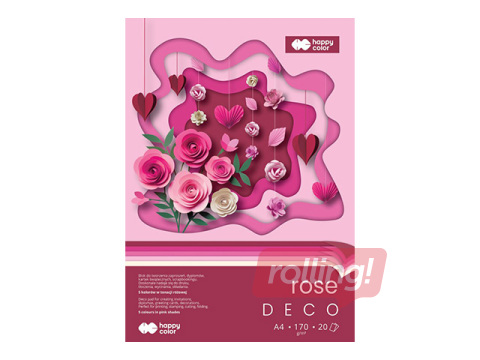 Dizaina papīrs Rose, A4, rožu toņi, 170g/m², 20 loksnes