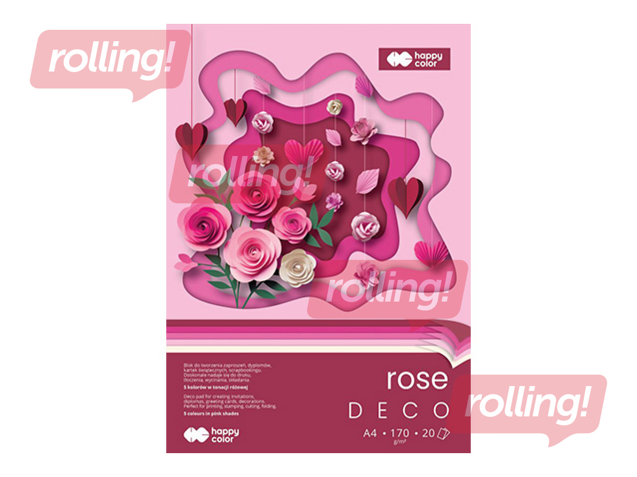 Dizaina papīrs Rose, A4, rožu toņi, 170g/m², 20 loksnes