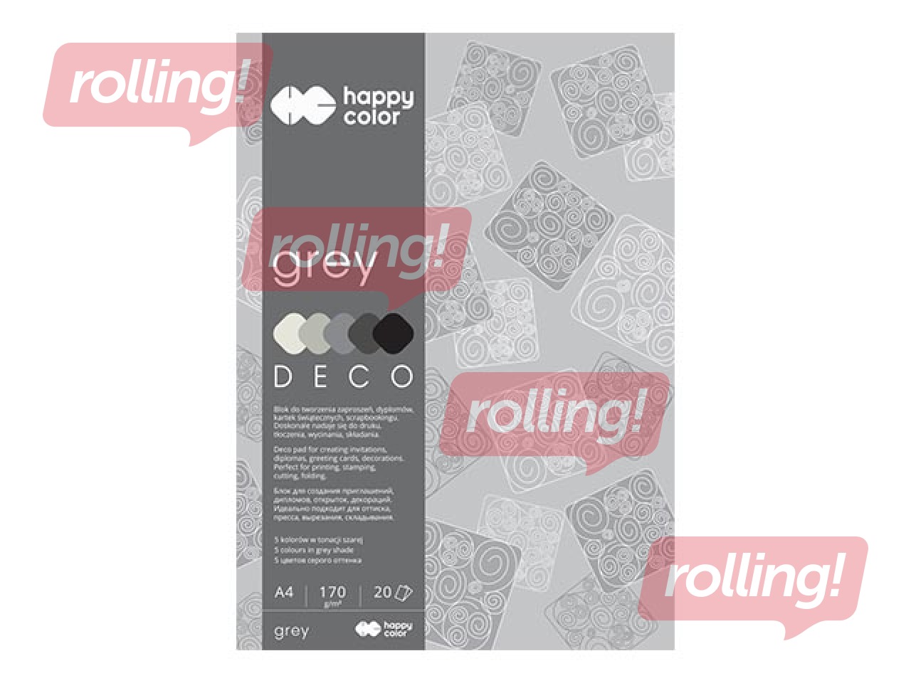 Disainpaberid Grey, A4, hallid toonid, 170g/m², 20 lehte