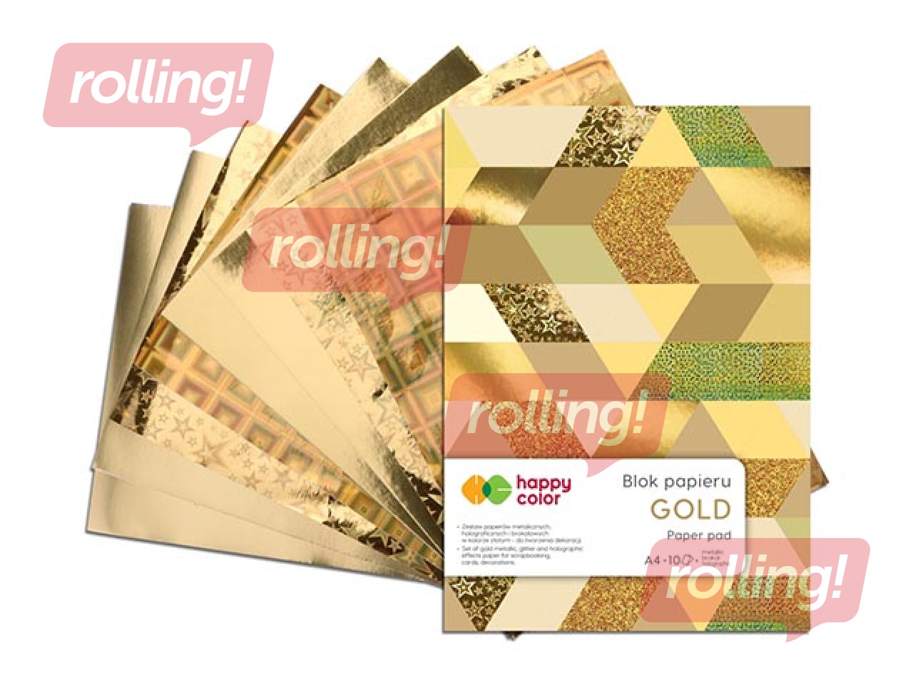 Dizaina papīrs Gold, A4, zelta toņi, 150-230g/m², 10 loksnes