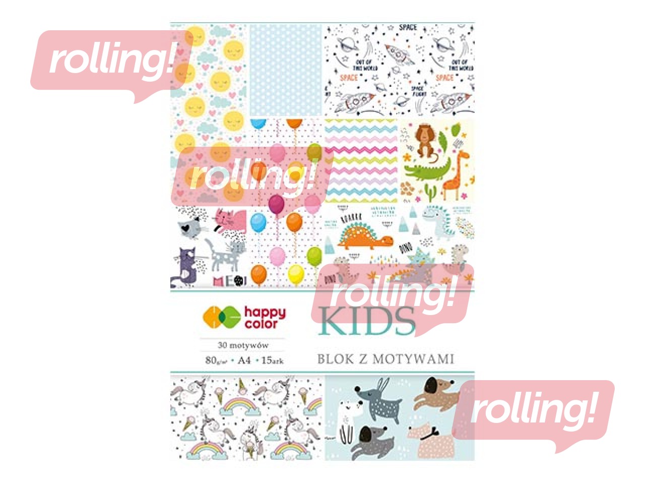 Dizaina papīrs ar motīvu KIDS, A4, 80g/m², 15 loksnes, 30 dizaini