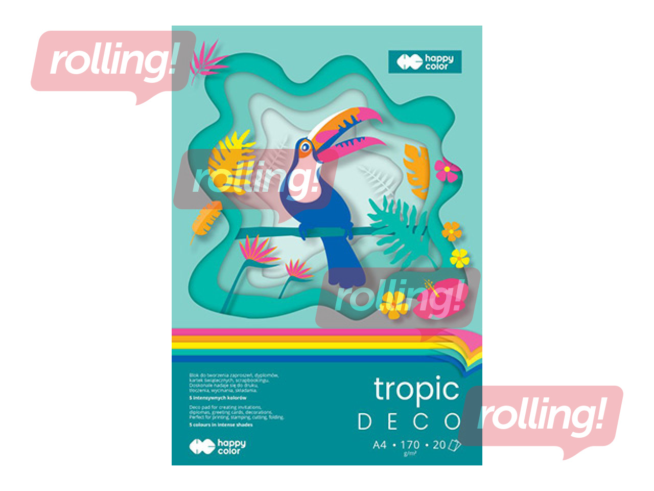 Dizaina papīrs Tropical, A4, 170g/m², 5 krāsas, 20 loksnes