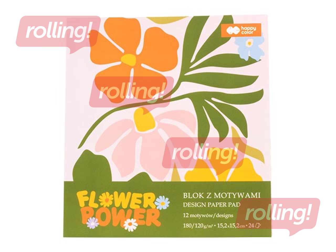 Dizaina papīrs ar motīvu Bloom, 24 loksnes, 12 motīvi, 15.2x15.2cm, 180g/m²