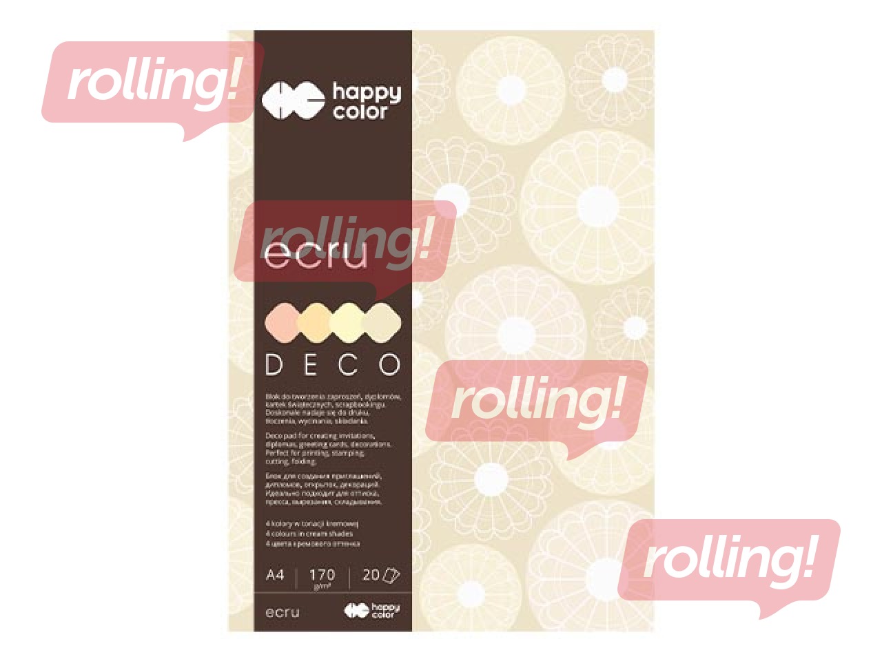 Дизайнерская бумага Ecru, A4, 170г/м², 20 листов, 4 цвета