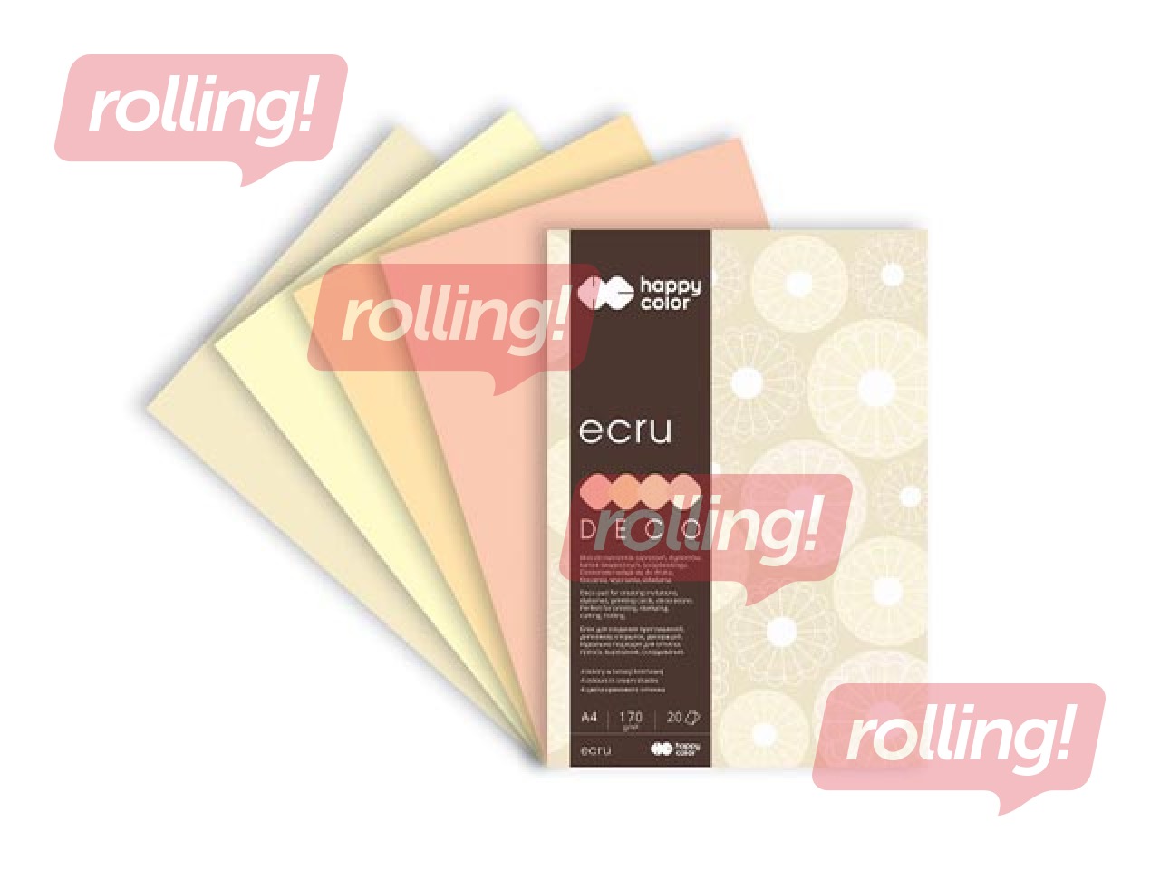 Дизайнерская бумага Ecru, A4, 170г/м², 20 листов, 4 цвета