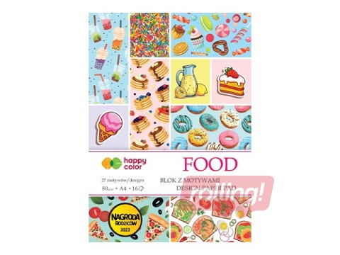 Disainpaber Food motiiviga, 27 aiakujundust, A4, 80g/m², 16 lehte