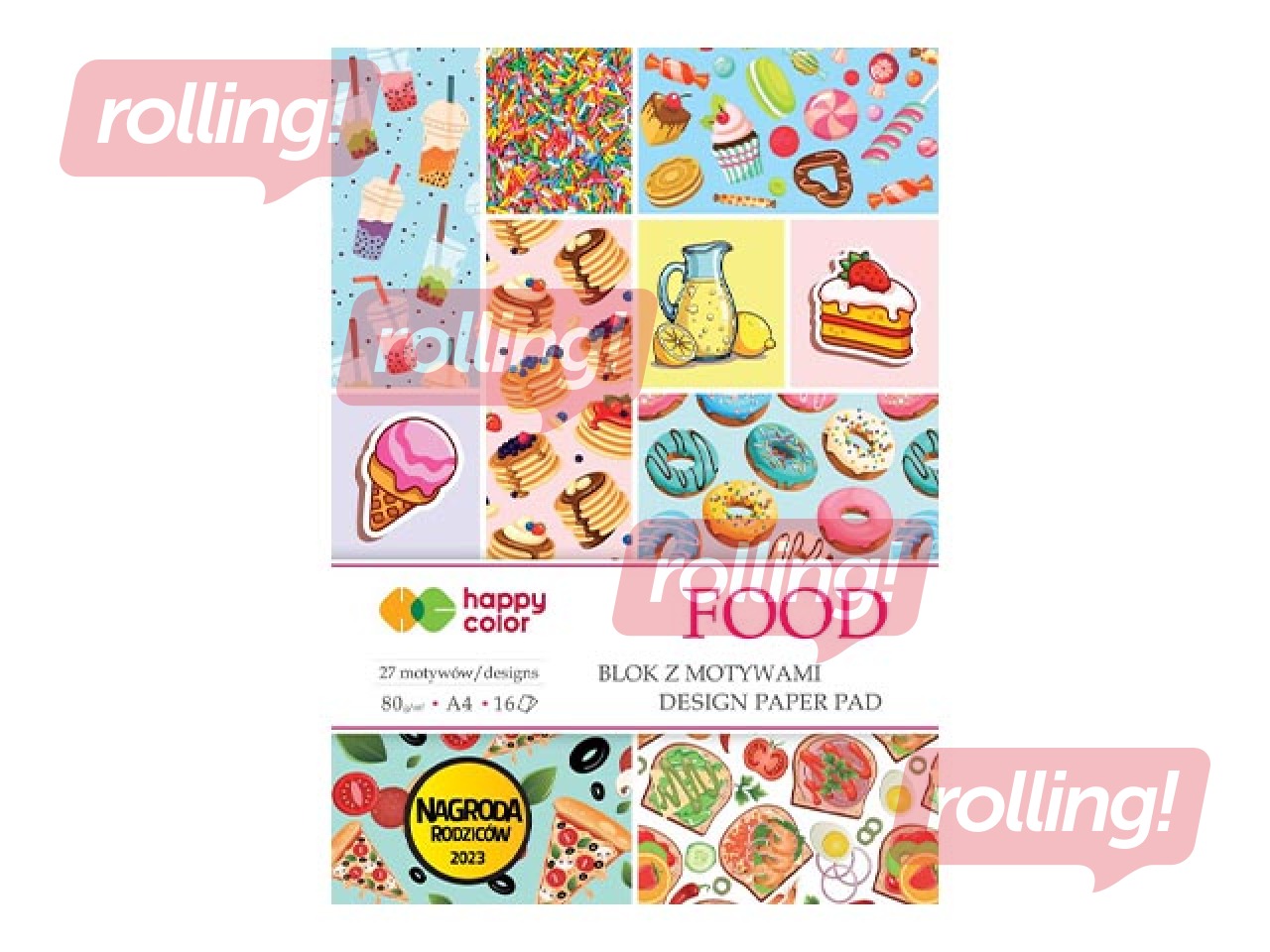 Disainpaber Food motiiviga, 27 aiakujundust, A4, 80g/m², 16 lehte