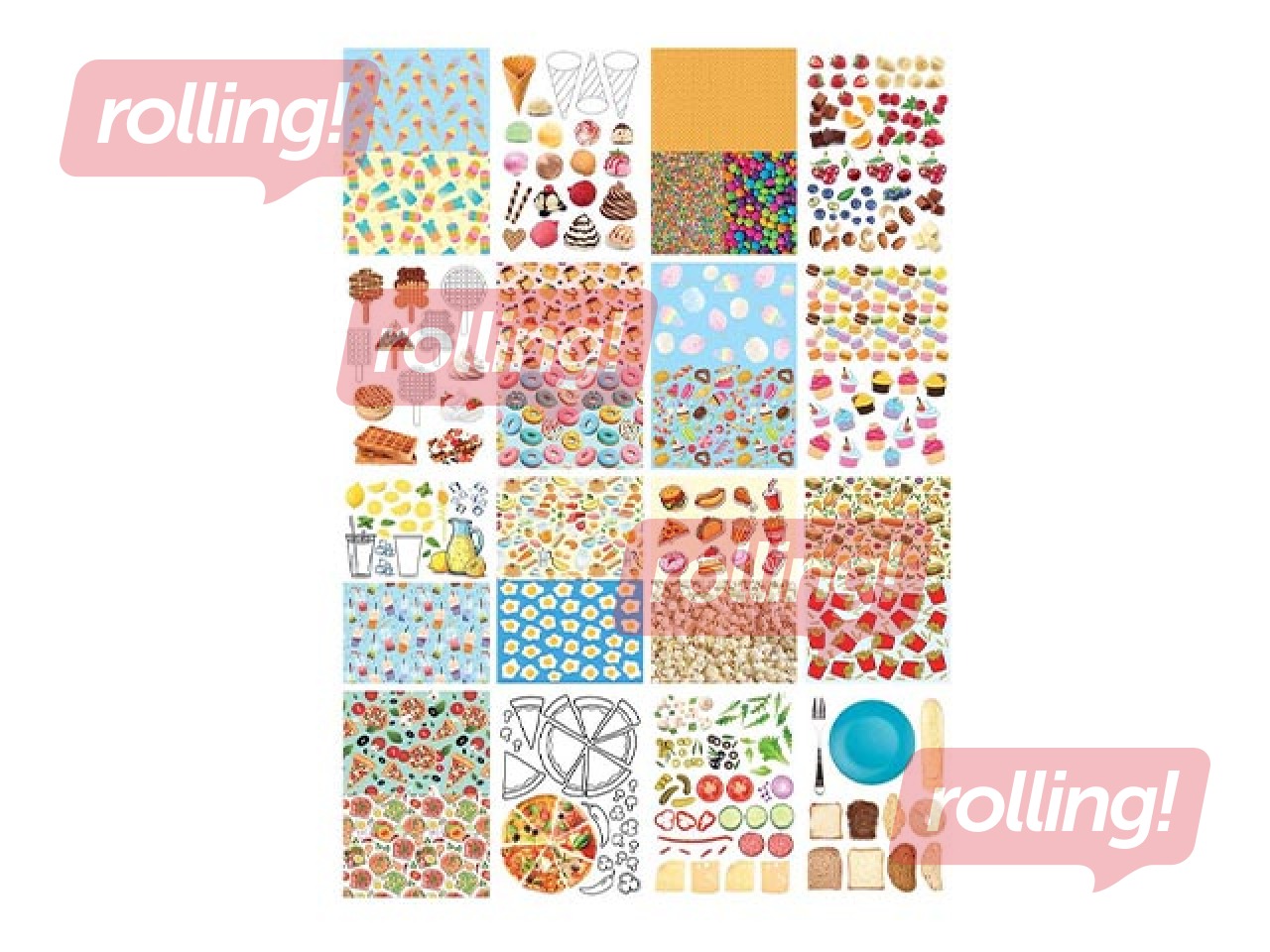 Disainpaber Food motiiviga, 27 aiakujundust, A4, 80g/m², 16 lehte