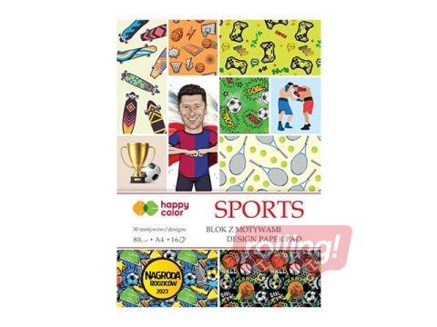 Dizaina papīrs ar motīvu Sports A4, 80 g/m², 16 loksnes, 28 sporta motīvi