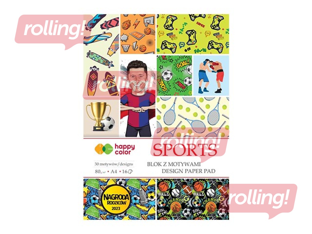 Dizaina papīrs ar motīvu Sports A4, 80 g/m², 16 loksnes, 28 sporta motīvi