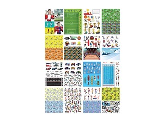 Дизайнерская бумага с мотивом Sports A4, 80 g/m², 16 листов, 28 рисунка