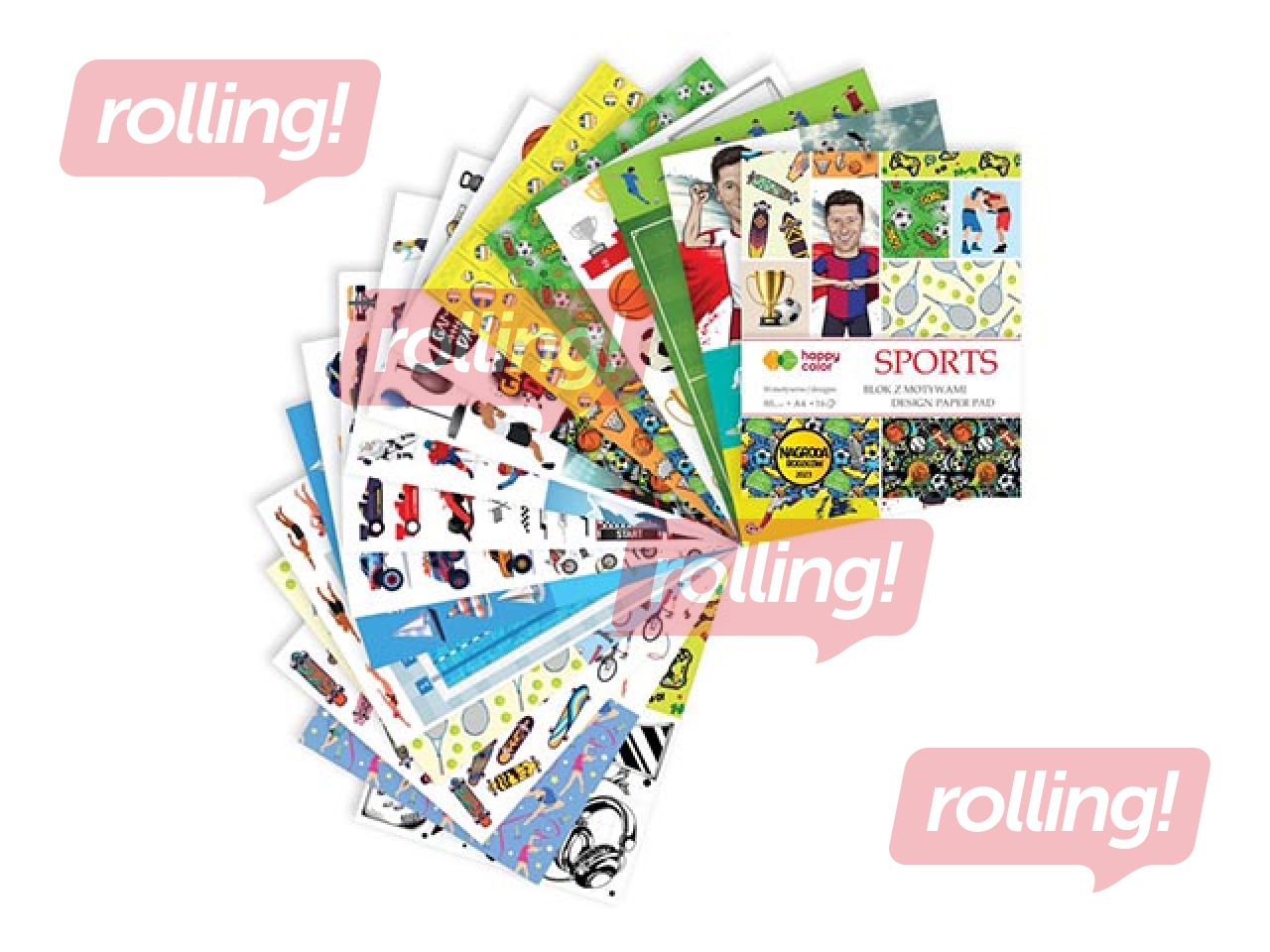 Дизайнерская бумага с мотивом Sports A4, 80 g/m², 16 листов, 28 рисунка