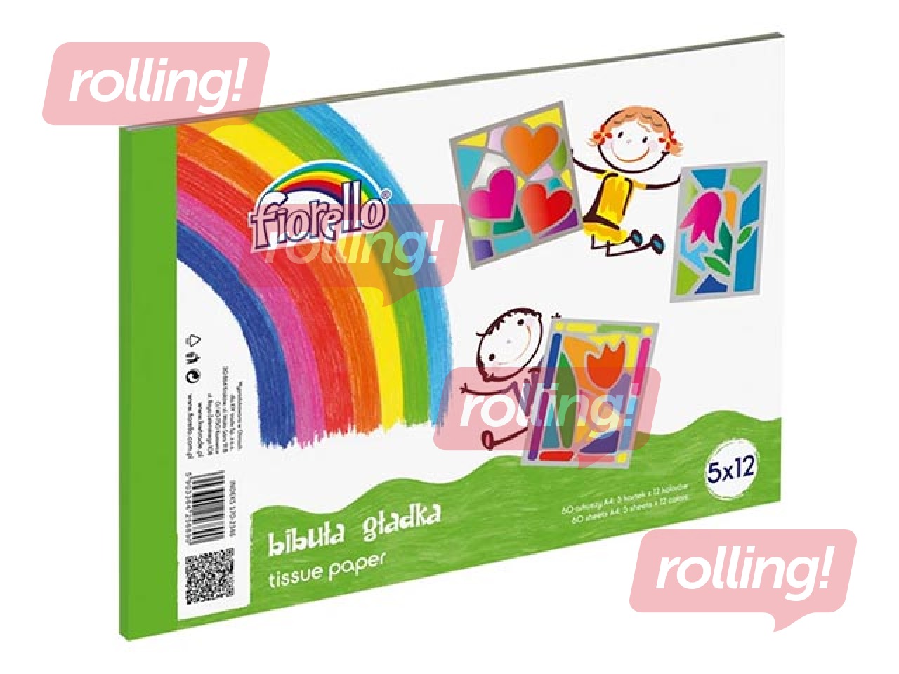 Zīdpapīrs Fiorello, A4, dažādas krāsas, 22g/m², 12 krāsas pa 5 loksnēm