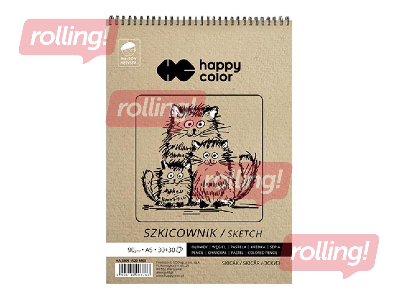 Spiral Sketch pad Young Artist Happy Color, A5, 80/90g/m², 60 sheets
