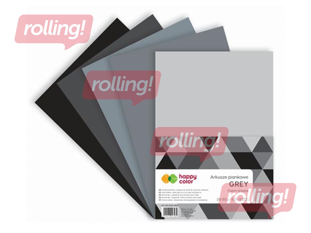 SALE Vahtplastist käsitööleht Happy Color, Grey, A4,  5 lehte, 5 värvi