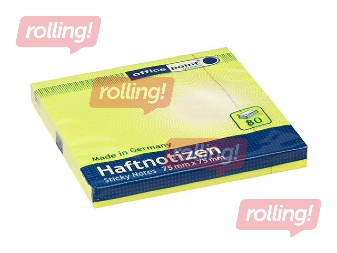 Līmlapiņas Office Point, spilgti dzeltenas, 75x75mm, 80 lapiņas