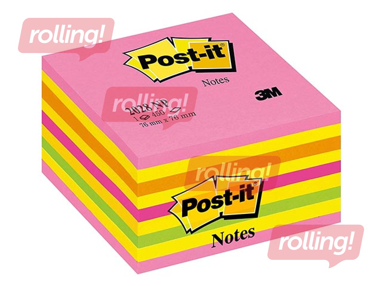 Līmlapiņu kubs Post-it, neonrozā, 76x76mm, 450 lapiņas