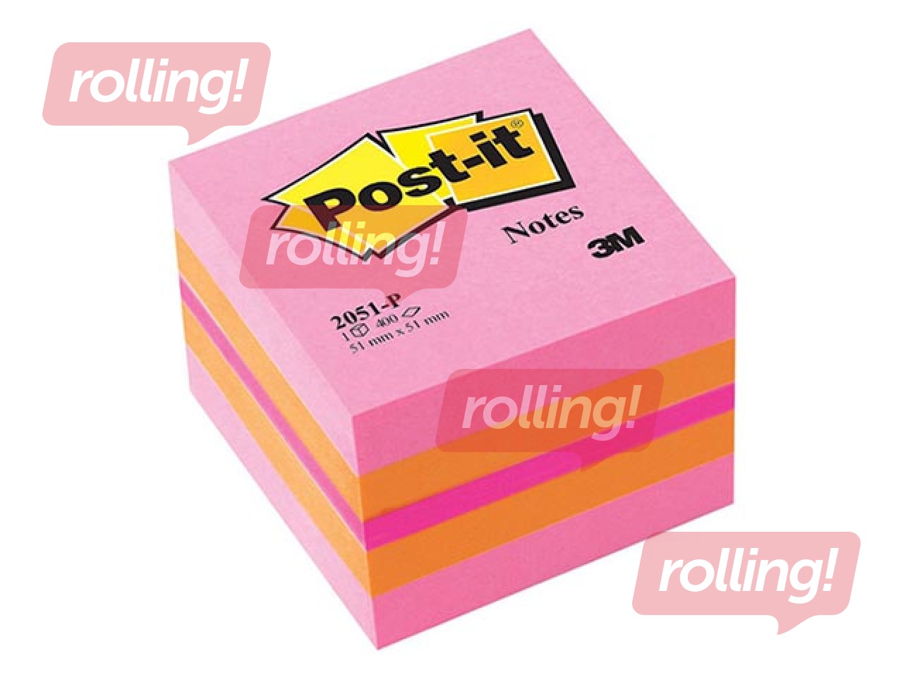 Līmlapiņu kubs Post-it, rozā, 51x51mm, 400 lapiņas