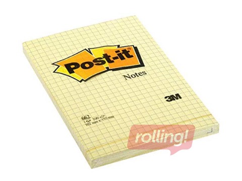 Līmlapiņas Post-it, rūtiņu, dzeltenas, 102x152mm, 100 lapiņas
