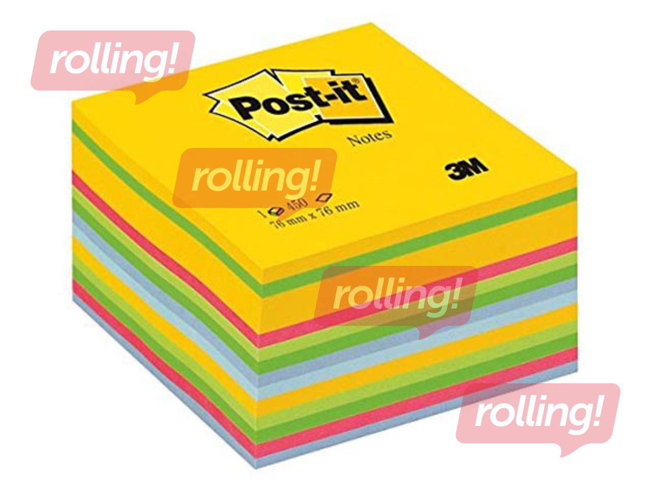 Līmlapiņu kubs Post-it, ultra neona krāsā, 76x76mm, 450 lapiņas