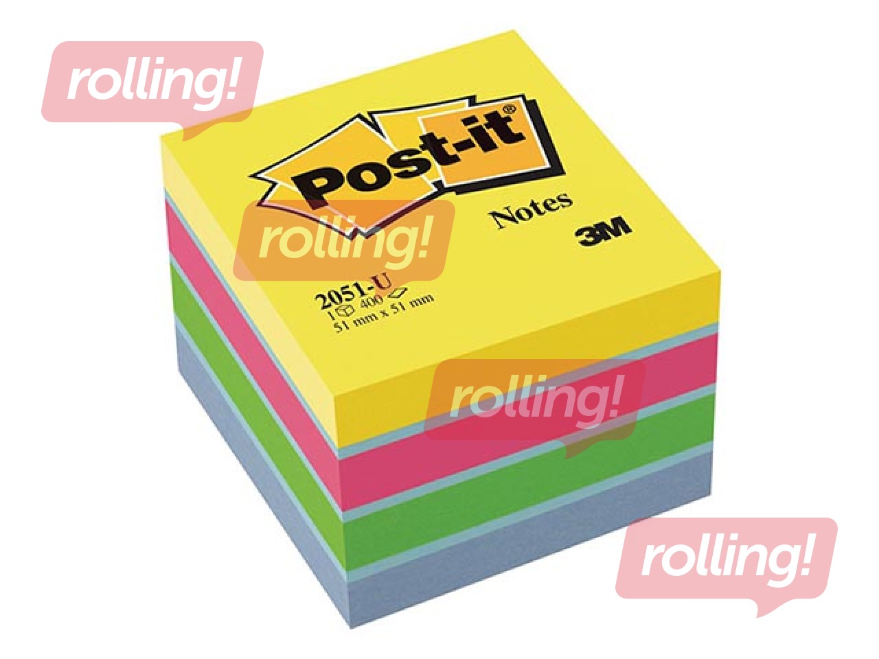 Līmlapiņu kubs Post-it, multikrāsās, 51x51mm, 400 lapiņas