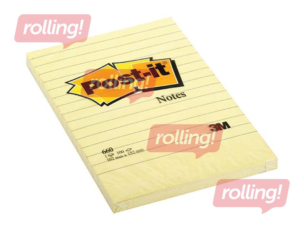 Piezīmju līmlapiņas Post-it līniju, dzeltenas, 102x152mm, 100 lapiņasa