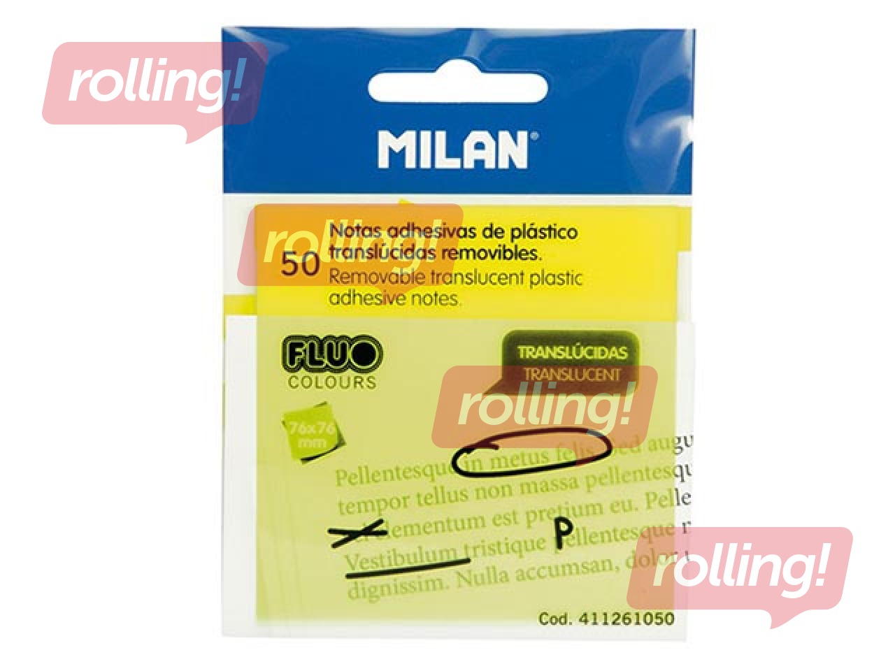 Caurspīdīgas līmlapiņas Milan, neona dzeltenas, 76x76mm, 50 lapiņas