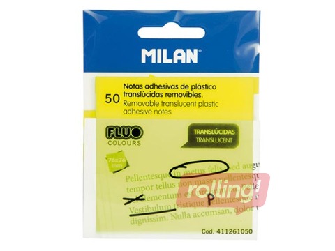 Клейкие листочки Milan, прозрачные, неоновые желтые, 76x76мм, 50 листья