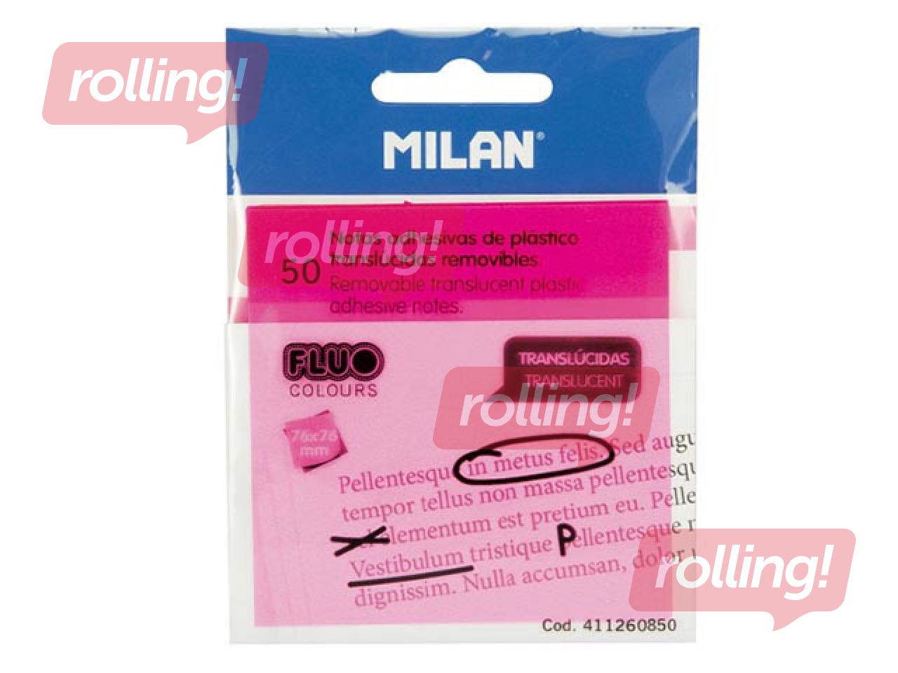 Caurspīdīgas līmlapiņas Milan, neona rozā, 76x76mm, 50 lapiņas