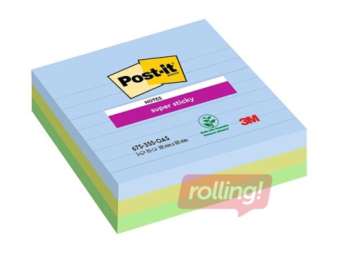 Līmlapiņas Post-It Super Sticky, līniju, dažādās krāsās, 100x100mm, 3x70 lapiņas