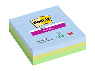 Līmlapiņas Post-It Super Sticky, līniju, dažādās krāsās, 100x100mm, 3x70 lapiņas