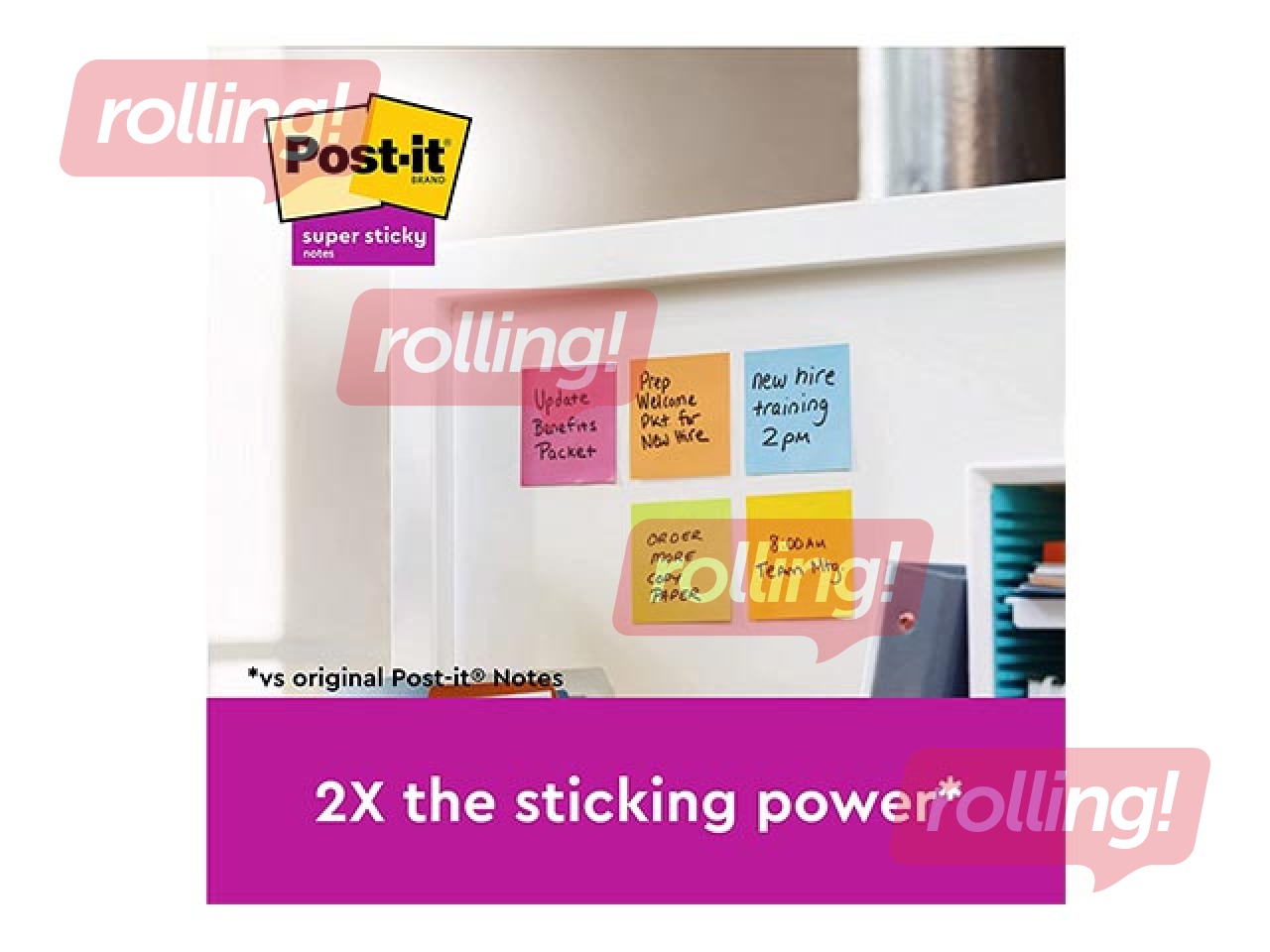 Līmlapiņas Post-It Super Sticky, līniju, dažādās krāsās, 100x100mm, 3x70 lapiņas