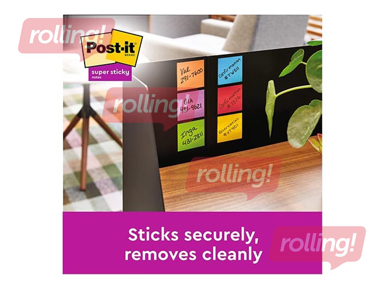 Līmlapiņas Post-It Super Sticky, līniju, dažādās krāsās, 100x100mm, 3x70 lapiņas