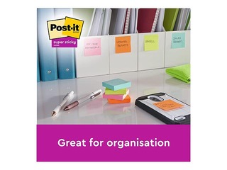 Līmlapiņas Post-It Super Sticky, līniju, dažādās krāsās, 100x100mm, 3x70 lapiņas