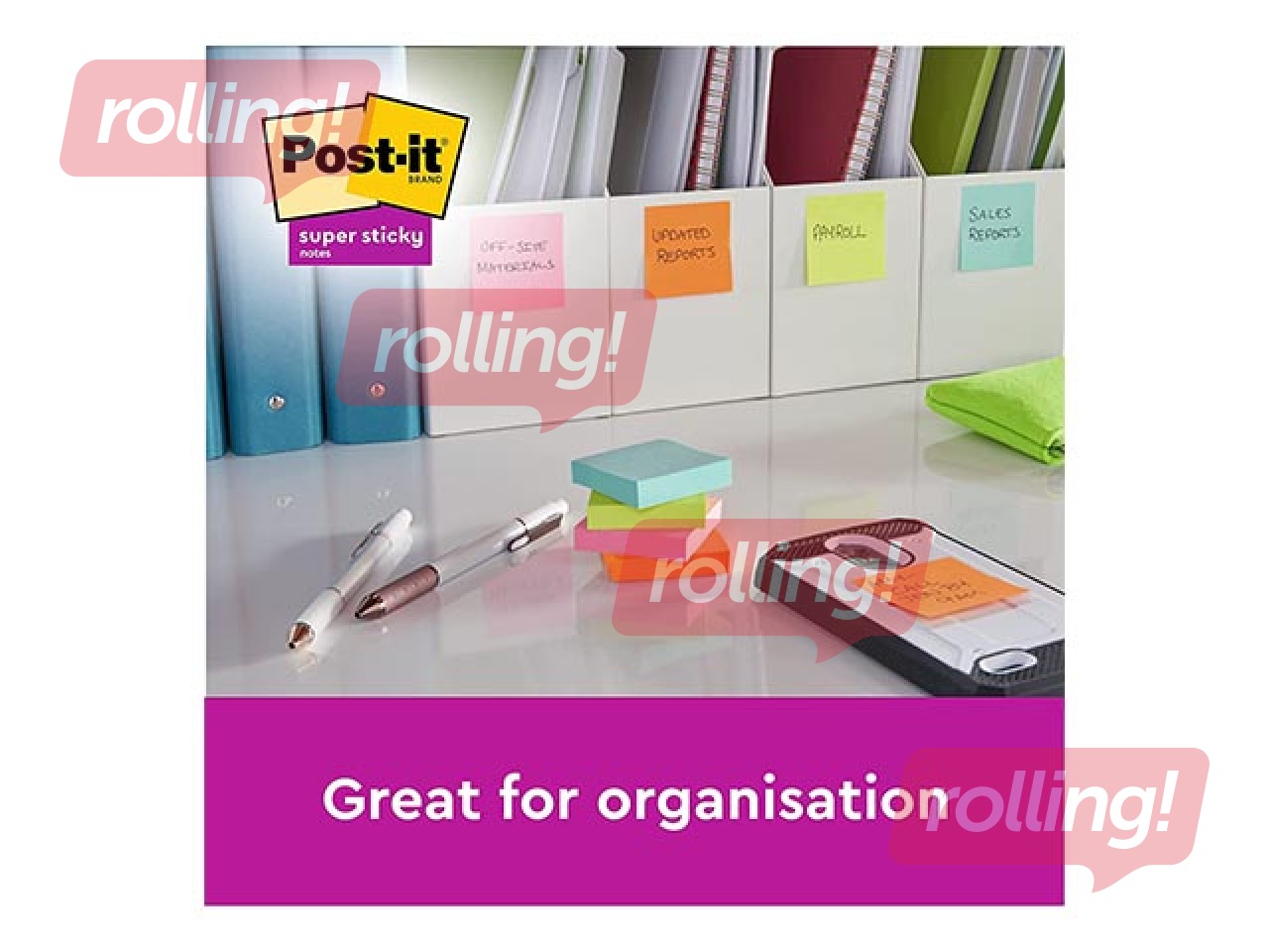Līmlapiņas Post-It Super Sticky, līniju, dažādās krāsās, 100x100mm, 3x70 lapiņas